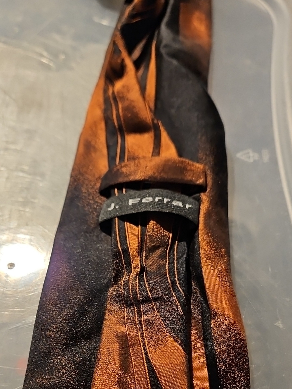 jf j.ferrar Black and Copper Striped Silk Tie